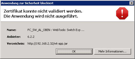 Java auf Switches „Zertifikat konnte nicht validiert werden. Die