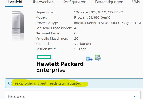 esx.problem.hyperthreading.unmitigated